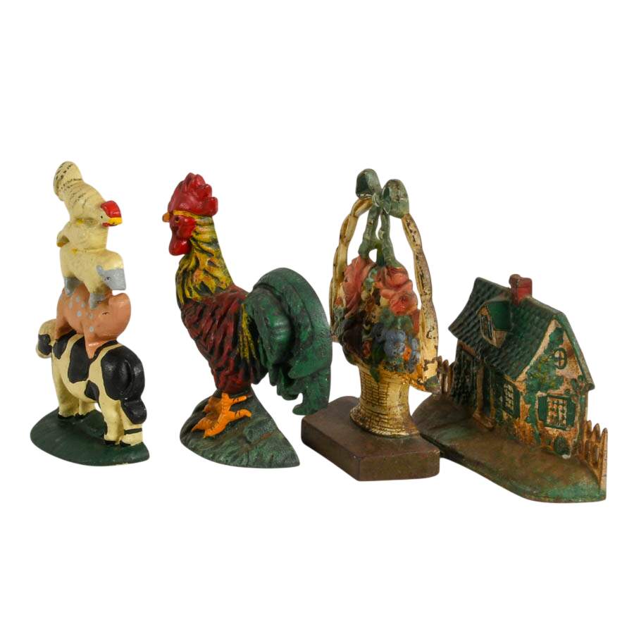 Set of Four Painted Rustic Americana Cast Iron Doorstops-2