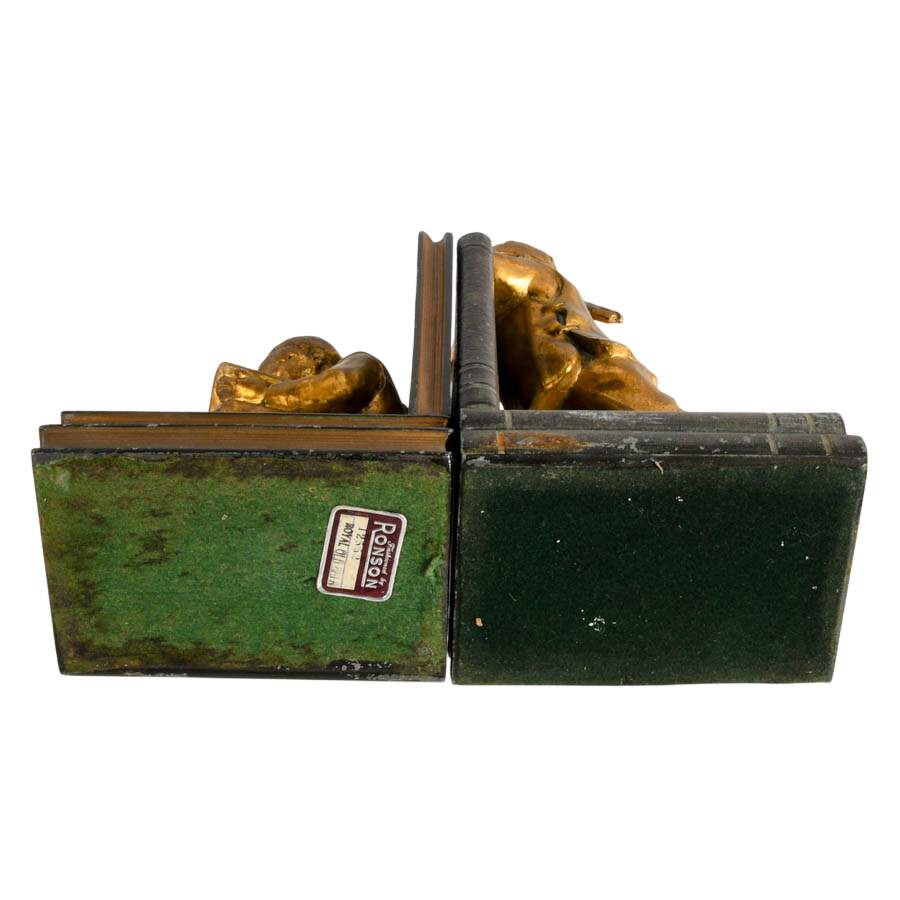 Pair Gilded Metal Clad Chinese Scholar Bookends By Ronson Art Metal Works-10