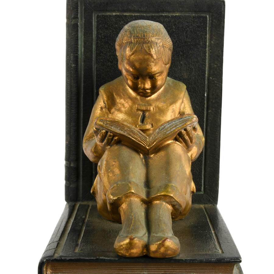 Pair Gilded Metal Clad Chinese Scholar Bookends By Ronson Art Metal Works-8