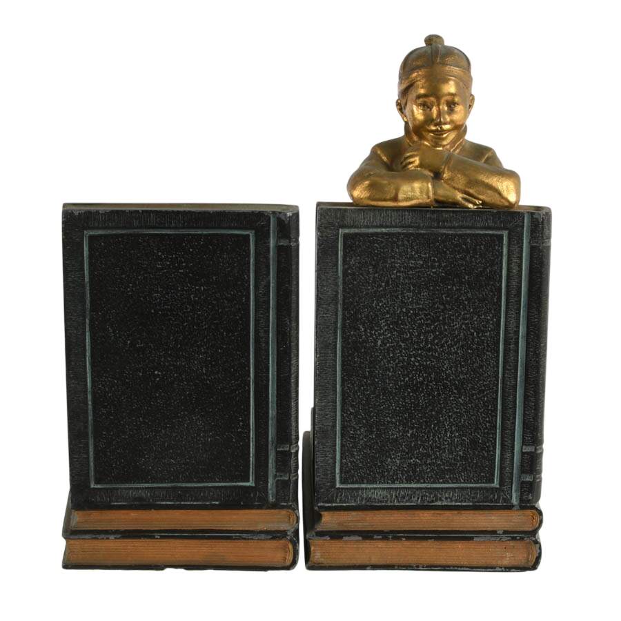 Pair Gilded Metal Clad Chinese Scholar Bookends By Ronson Art Metal Works-5