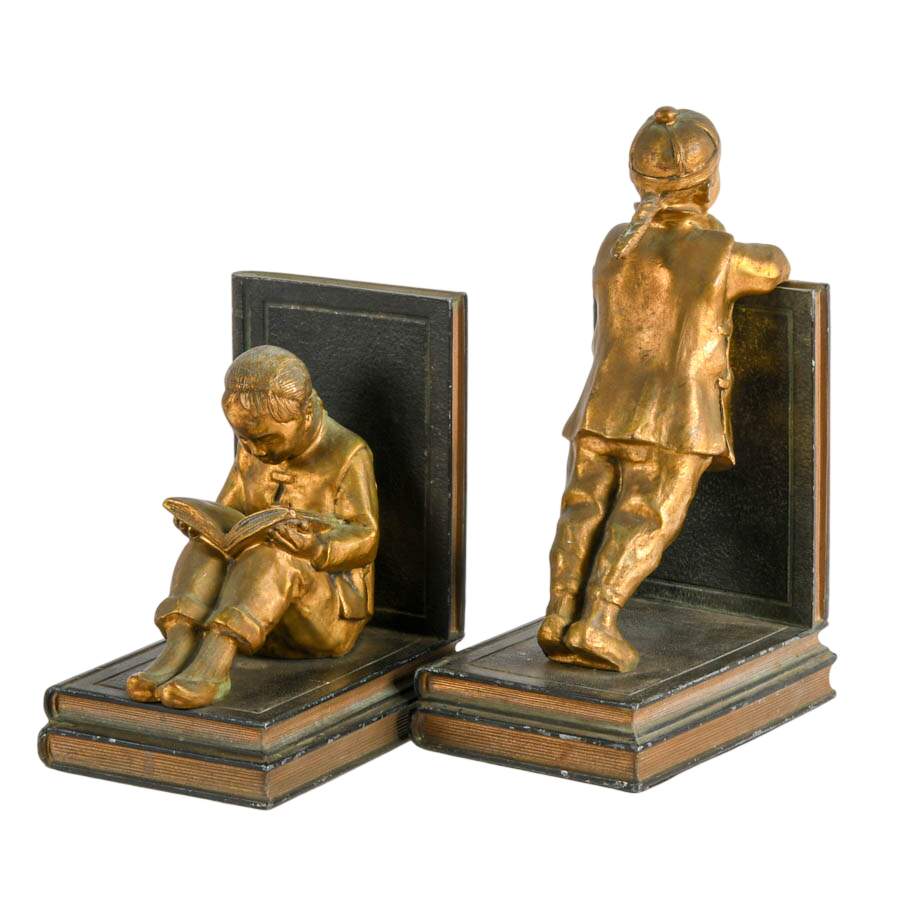 Pair Gilded Metal Clad Chinese Scholar Bookends By Ronson Art Metal Works-3