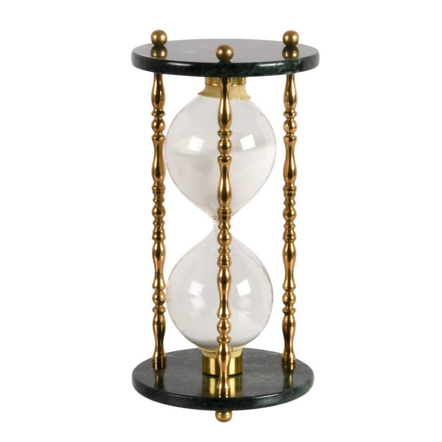 Mid-Century Green Marble Hourglass with Brass Spindles-6