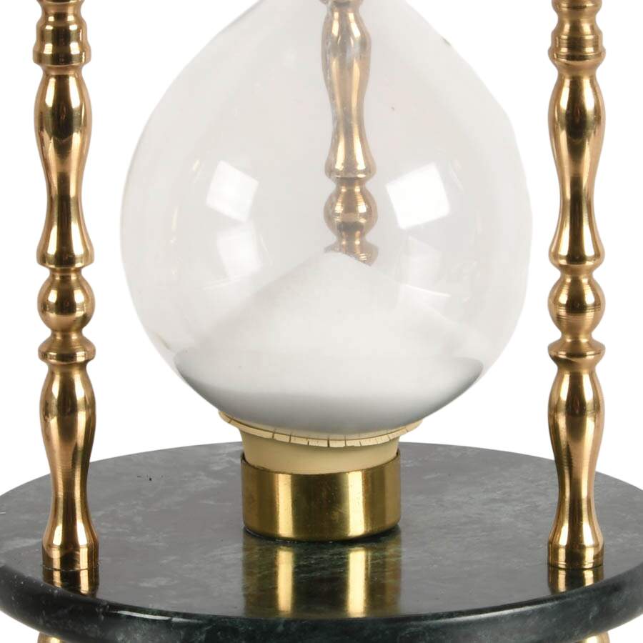 Mid-Century Green Marble Hourglass with Brass Spindles-5