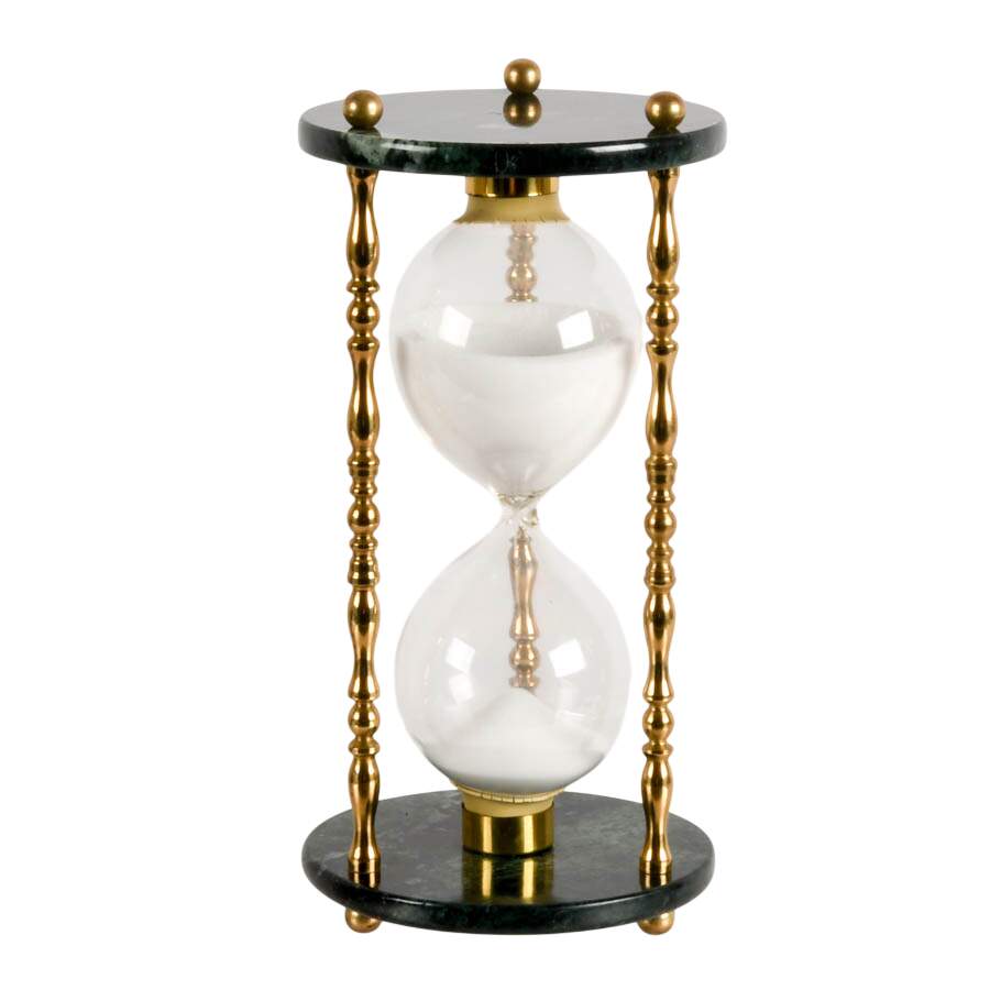 Mid-Century Green Marble Hourglass with Brass Spindles-1