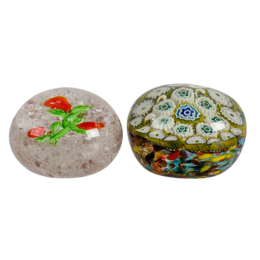 Pair of Floral Crystal Paperweights-2