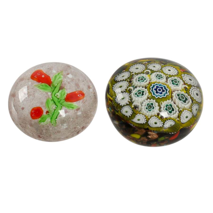 Pair of Floral Crystal Paperweights-1