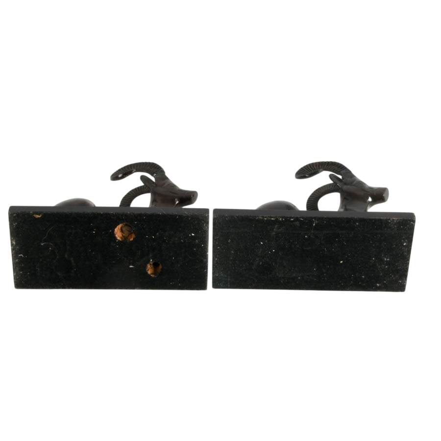 Pair of Cold Painted Spelter Resting Rams Bookends-8
