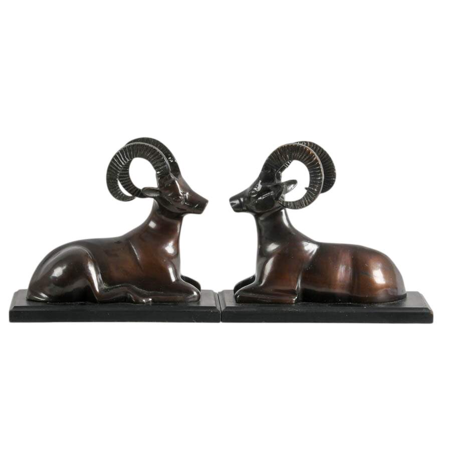 Pair of Cold Painted Spelter Resting Rams Bookends-5