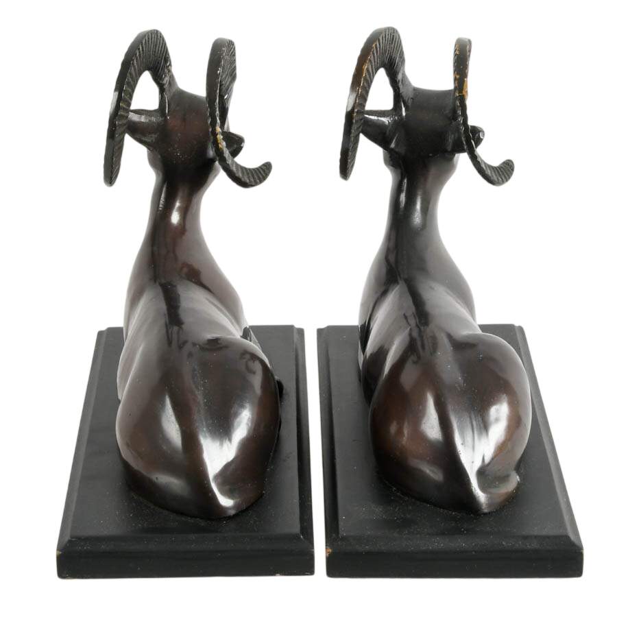 Pair of Cold Painted Spelter Resting Rams Bookends-4
