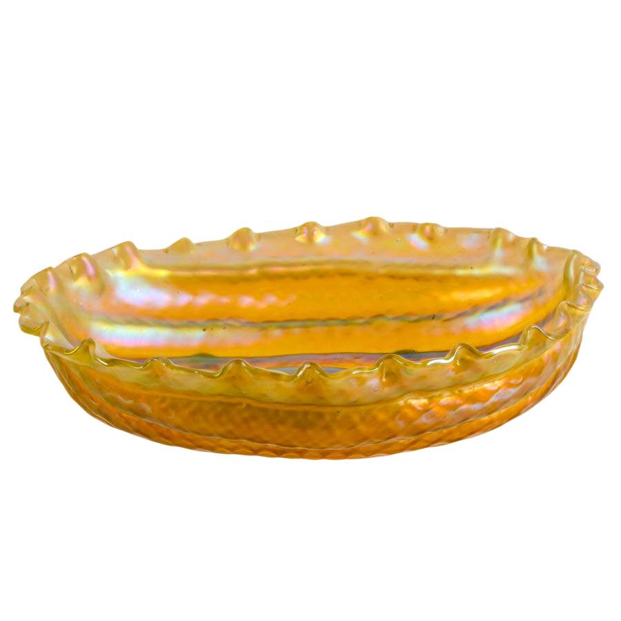 Antique Opalescent Art Glass Melon Bowl Attributed to Loetz-5