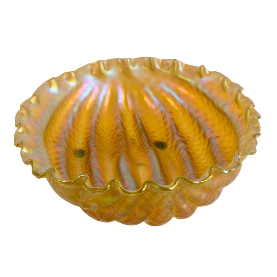 Antique Opalescent Art Glass Melon Bowl Attributed to Loetz-4