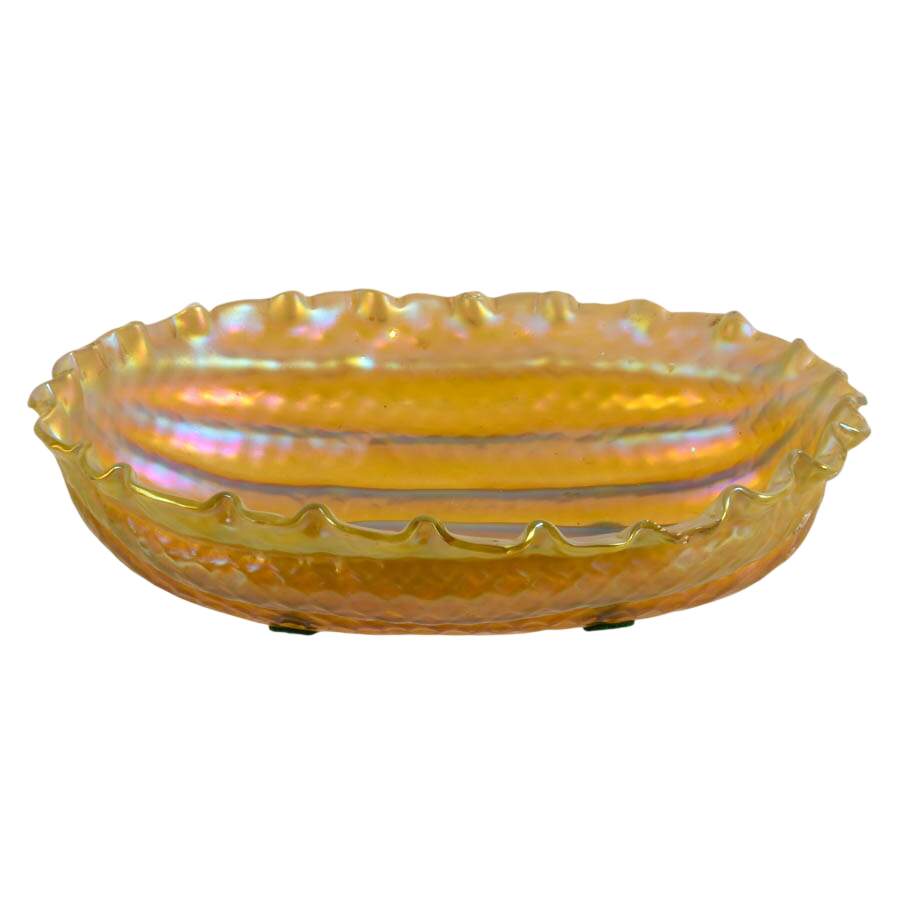 Antique Opalescent Art Glass Melon Bowl Attributed to Loetz-1
