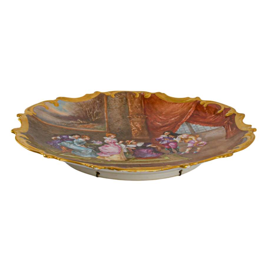 Antique French Limoges Hand-Painted Parlor Scene Hanging Charger Plate-4