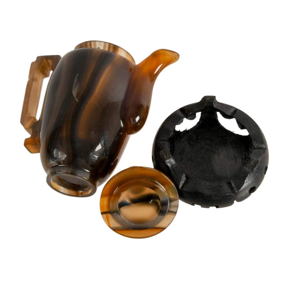 Asian Natural Agate Carved Coffee Pot on Base-7