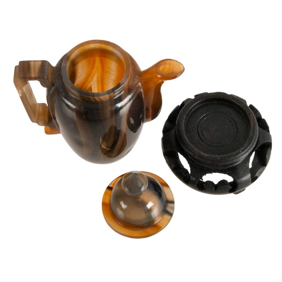Asian Natural Agate Carved Coffee Pot on Base-6