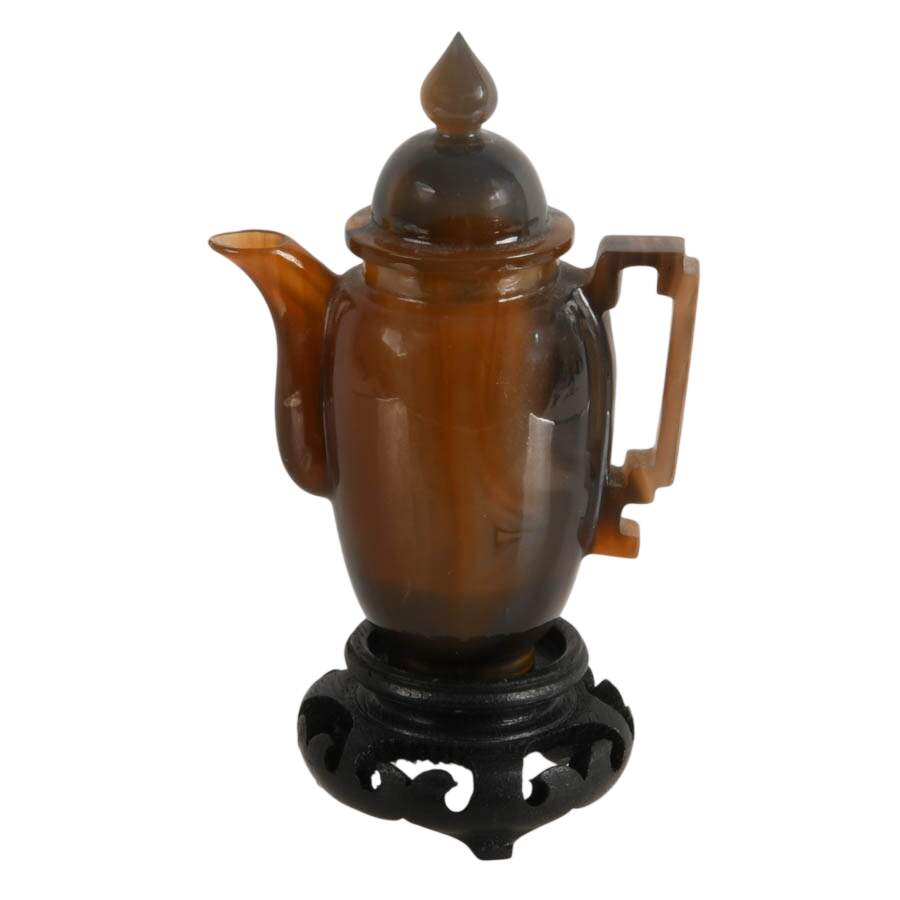 Asian Natural Agate Carved Coffee Pot on Base-5
