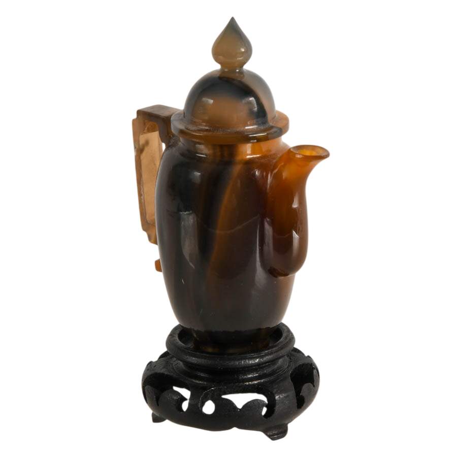 Asian Natural Agate Carved Coffee Pot on Base-3