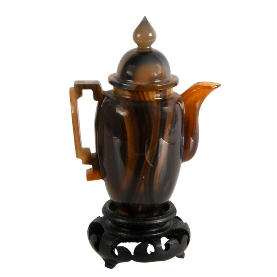 Asian Natural Agate Carved Coffee Pot on Base-2