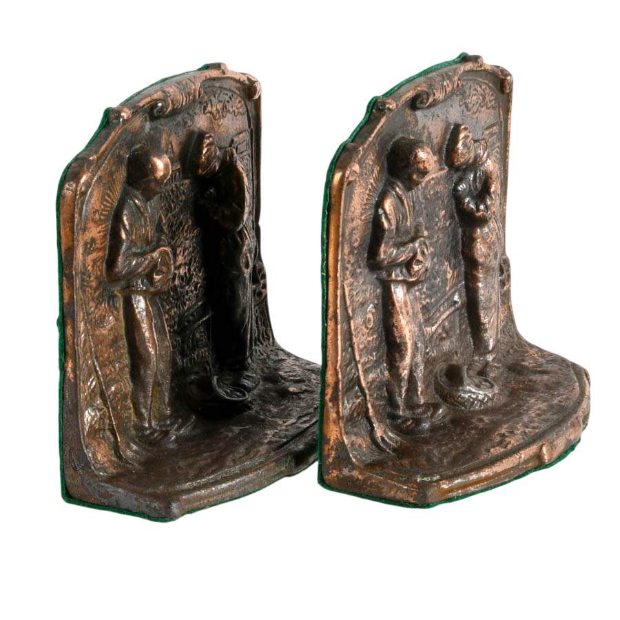 Antique Pair Cast Iron "The Angelus" by K.F. Millet Bookends-4