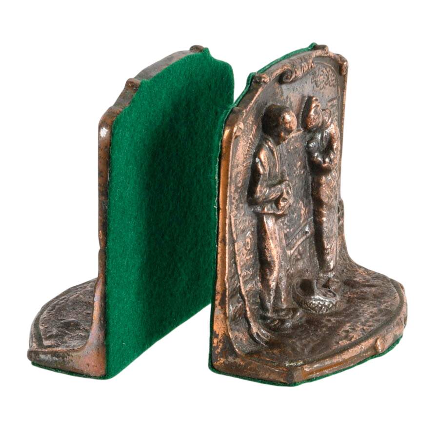 Antique Pair Cast Iron "The Angelus" by K.F. Millet Bookends-2
