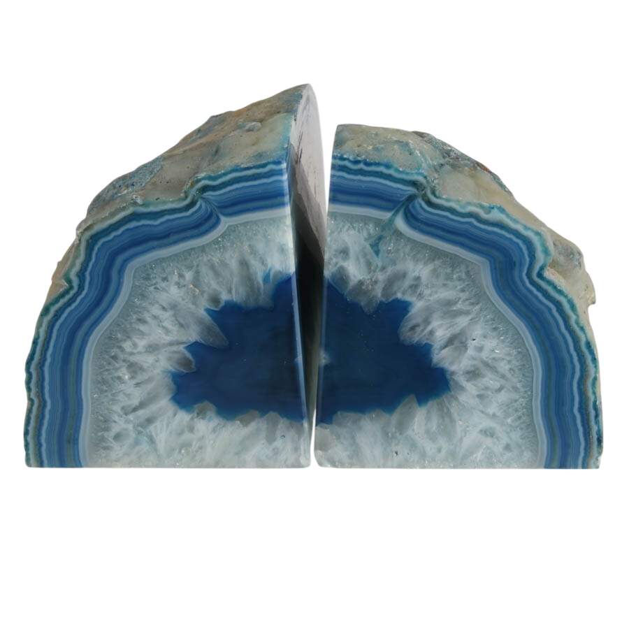 Pair of White and Blue Dyed Geode Specimens-6