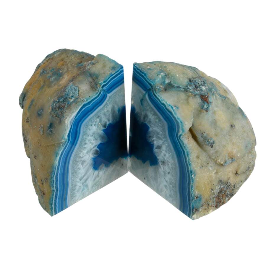 Pair of White and Blue Dyed Geode Specimens-5