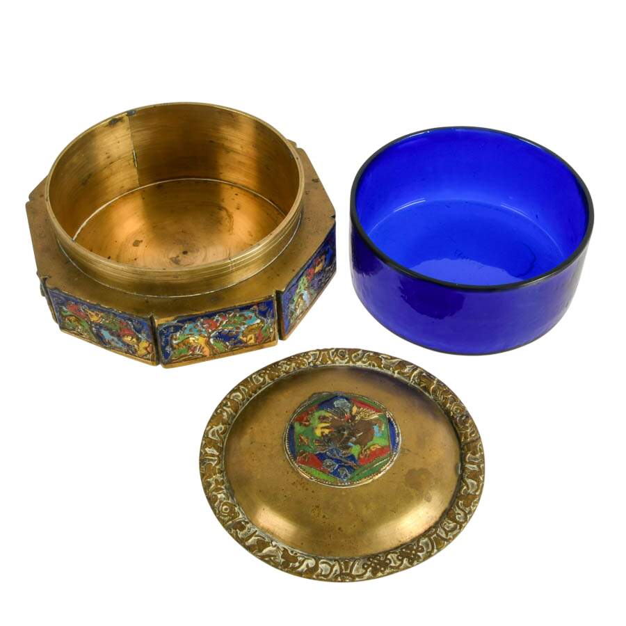 Vintage Chinese Brass and Enamel Tea Caddy-6