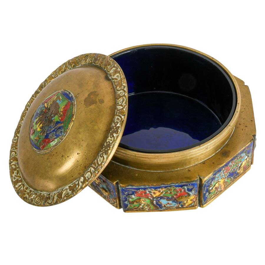 Vintage Chinese Brass and Enamel Tea Caddy-5