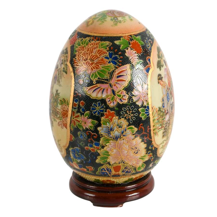 Decorative Eggs in Three Sizes including Satsuma Moriage Geisha Egg-3