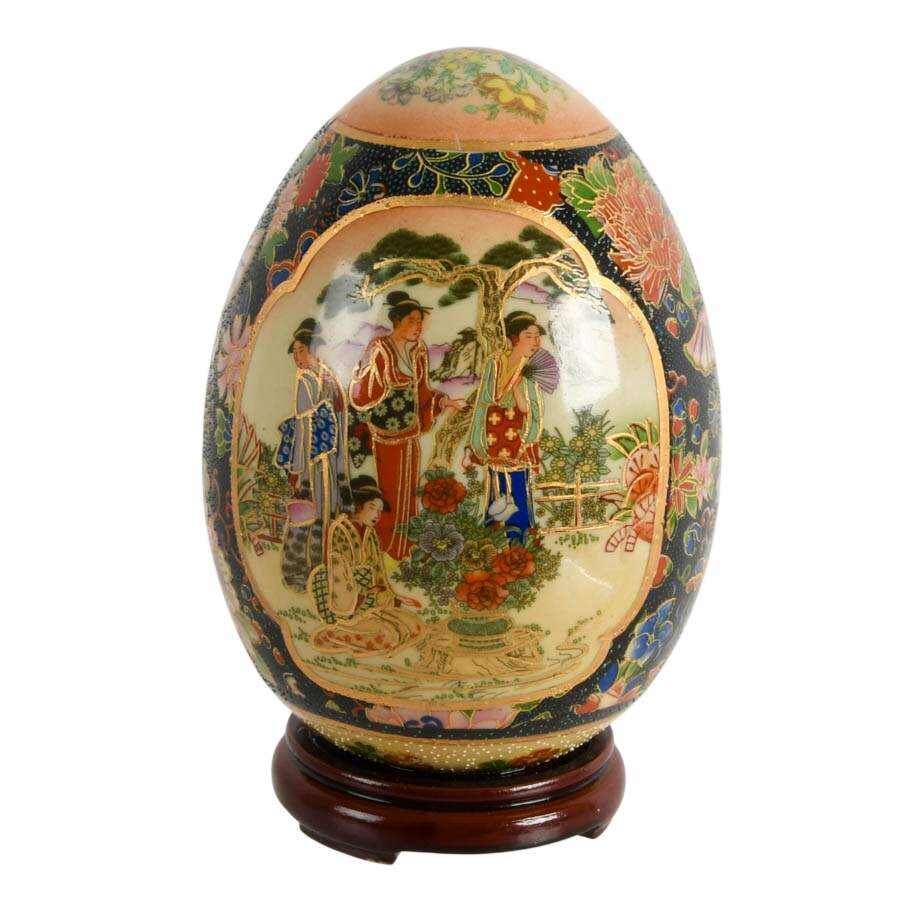 Decorative Eggs in Three Sizes including Satsuma Moriage Geisha Egg-2