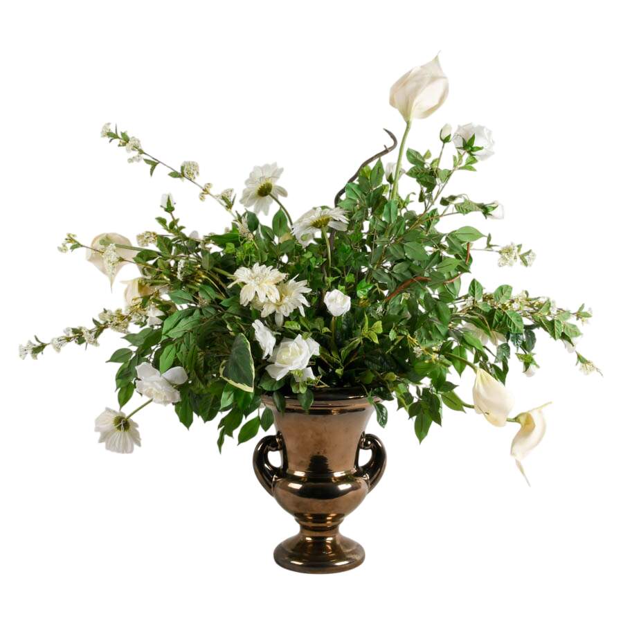 Haeger USA Real Gold Glaze Urn with Floral Arrangement-9