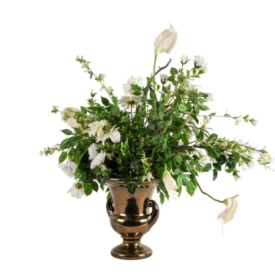 Haeger USA Real Gold Glaze Urn with Floral Arrangement-4