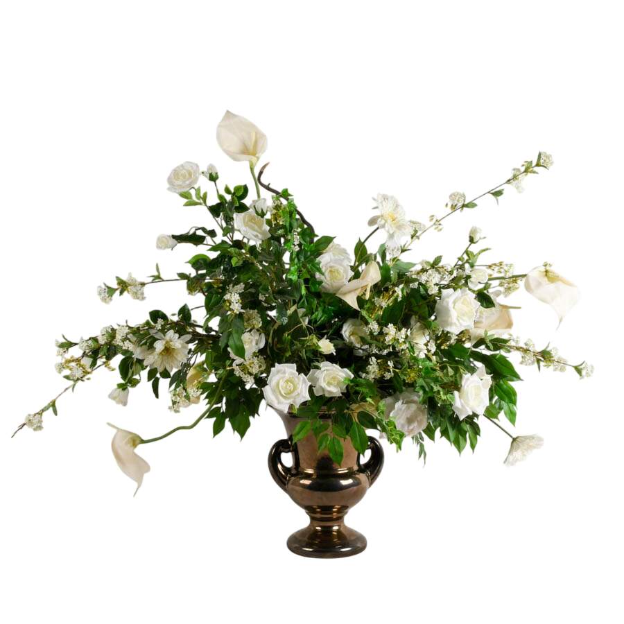 Haeger USA Real Gold Glaze Urn with Floral Arrangement-1