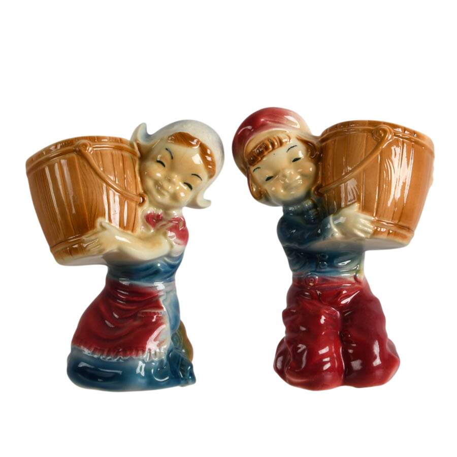 Pair of Royal Copley Dutch Girl and Boy Planters-1