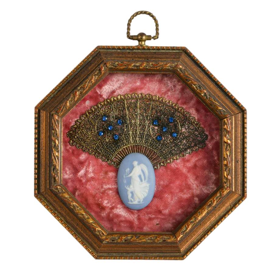 1950's Fragonard Fan Shadow Box with Bisque Cameo-1