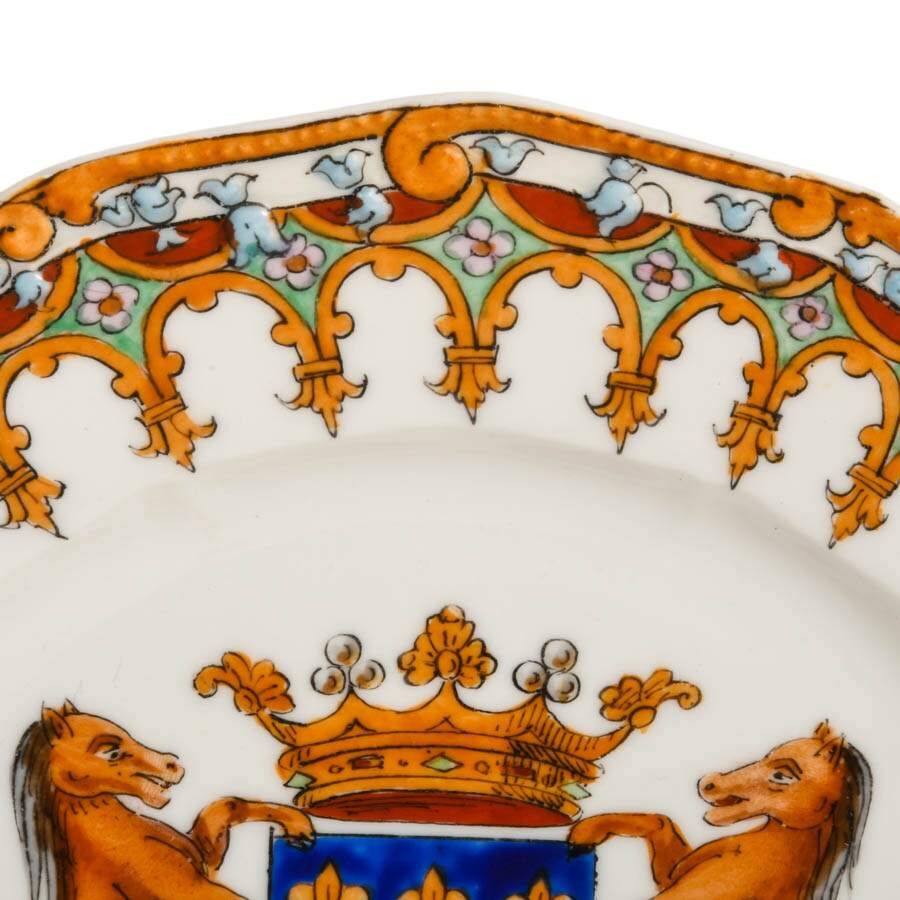 Antique French Majolica Faience with Heraldic Motif Plate-3