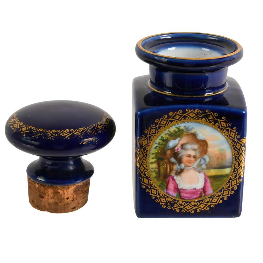 Sèvres-Style Cobalt Porcelain Portrait Tea Caddy-7