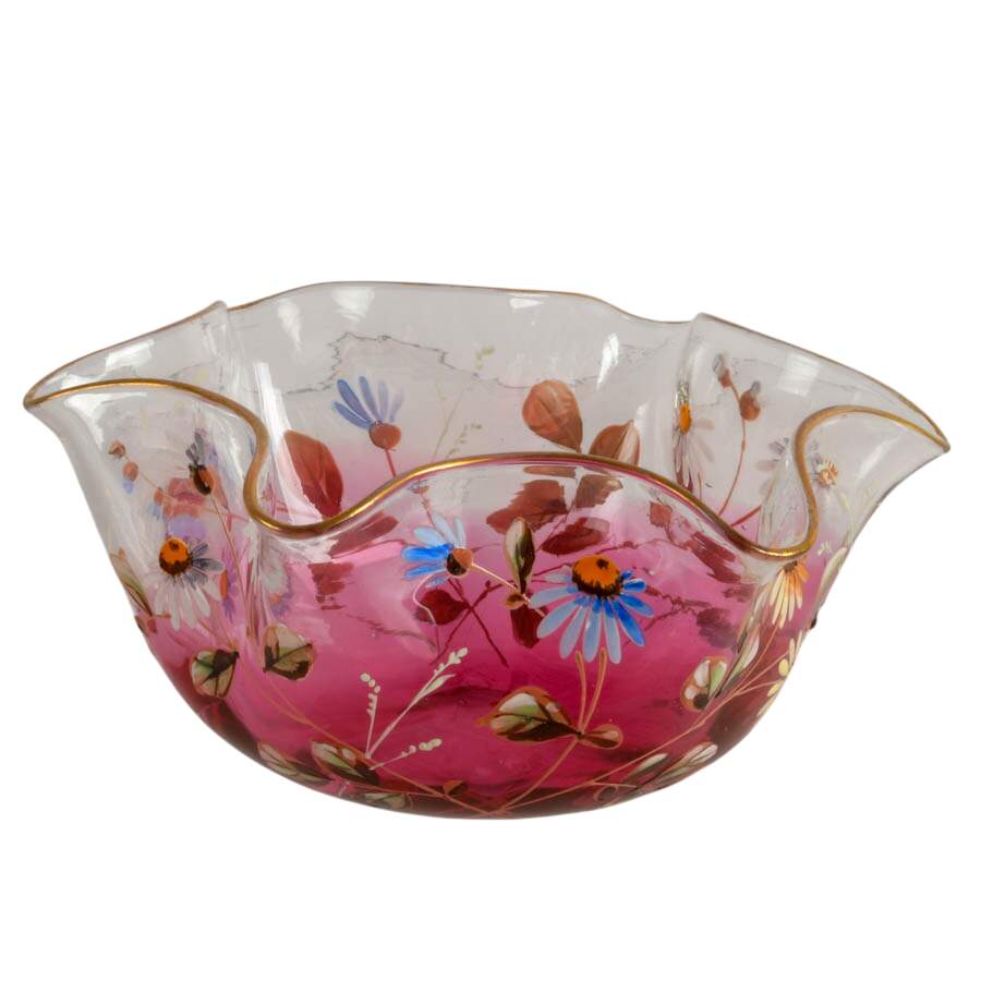 Set of Hand-Painted Floral Bon Bon Glass Bowls-8