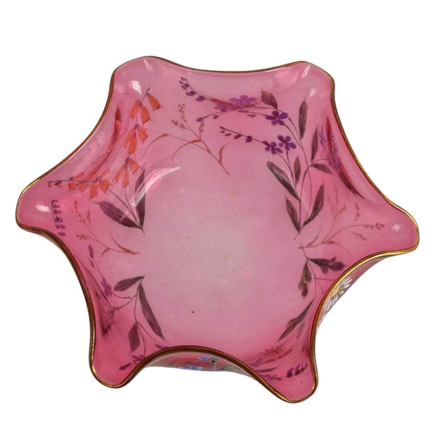 Set of Hand-Painted Floral Bon Bon Glass Bowls-7