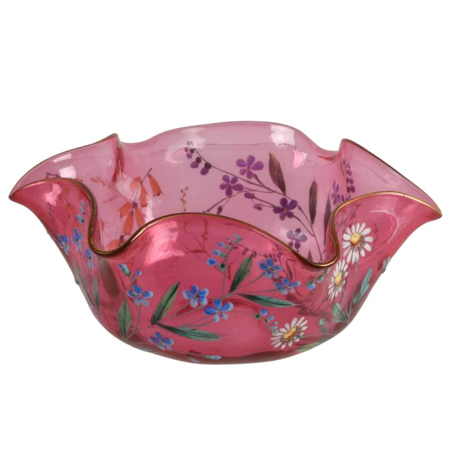 Set of Hand-Painted Floral Bon Bon Glass Bowls-6