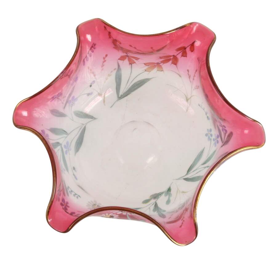 Set of Hand-Painted Floral Bon Bon Glass Bowls-5