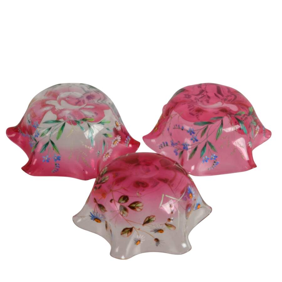 Set of Hand-Painted Floral Bon Bon Glass Bowls-3