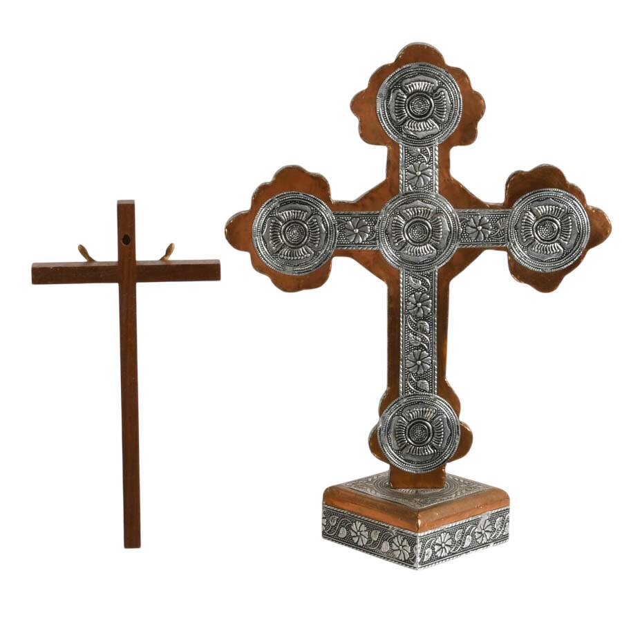 Copper and Silverplate Standing Cross with James Brennan Risen Christ Cross-7