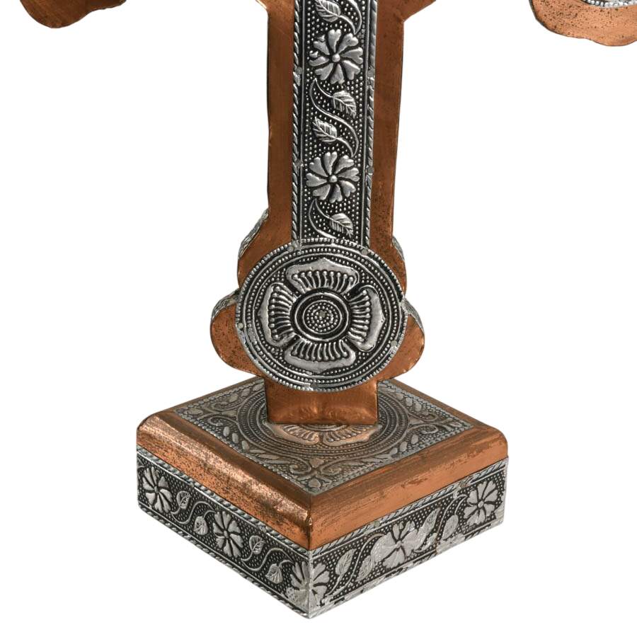 Copper and Silverplate Standing Cross with James Brennan Risen Christ Cross-6