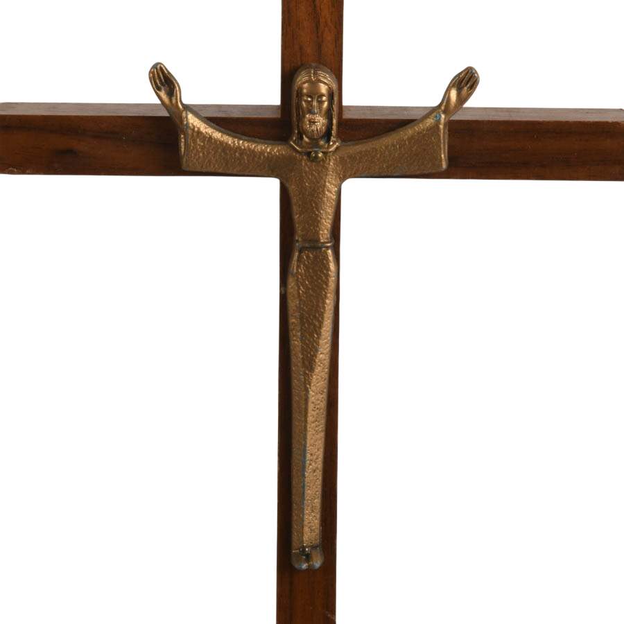 Copper and Silverplate Standing Cross with James Brennan Risen Christ Cross-4