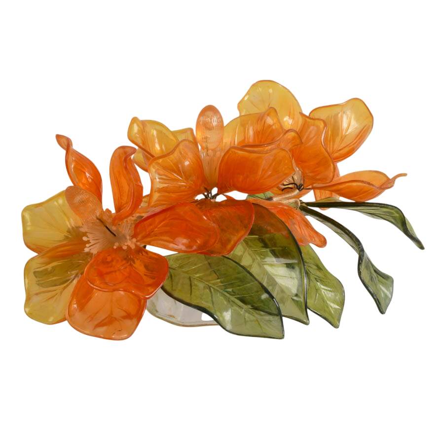 Mid-Century J. Corelli Orange Magnolias Lucite Floral Centerpiece-5