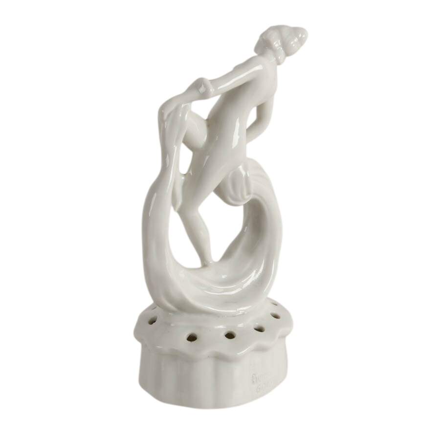 Vintage German Art Deco White Porcelain Coronet Dancer Flower Frog-5