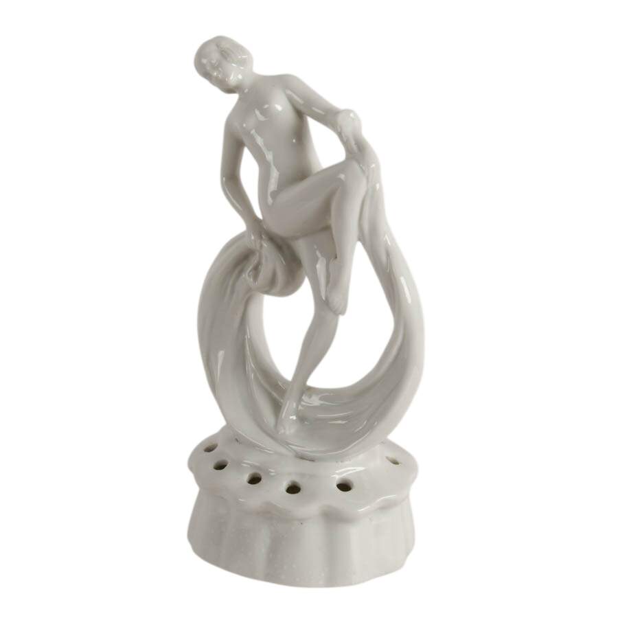 Vintage German Art Deco White Porcelain Coronet Dancer Flower Frog-4