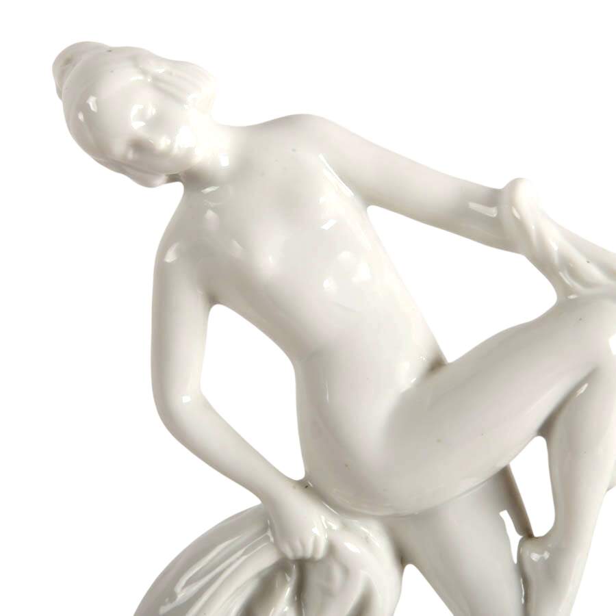 Vintage German Art Deco White Porcelain Coronet Dancer Flower Frog-2