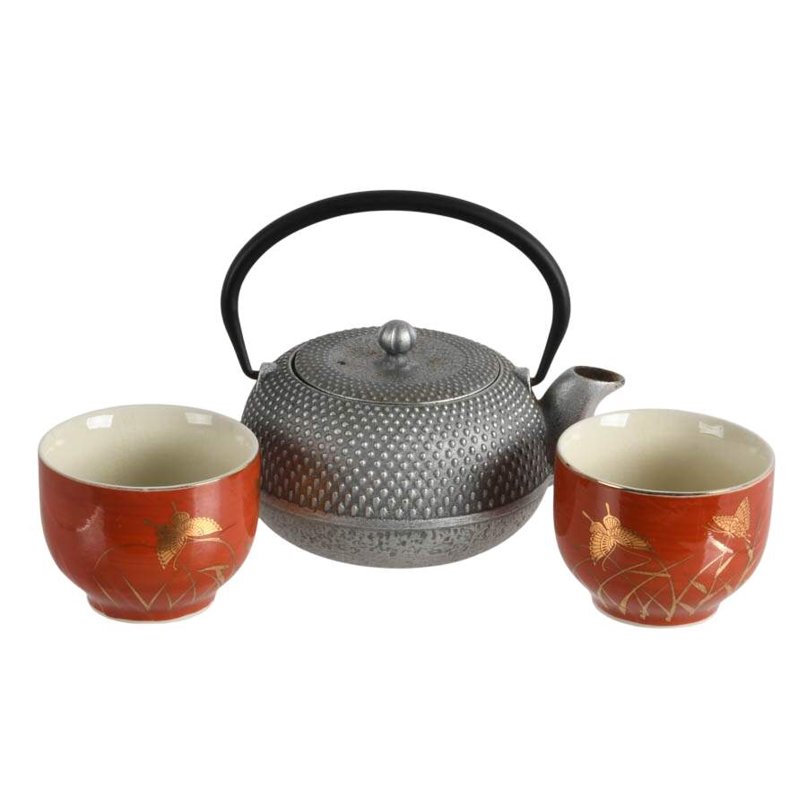 Japanese Tea Ceremony Set: Metal Kyusu, Natsume, Teacup-1